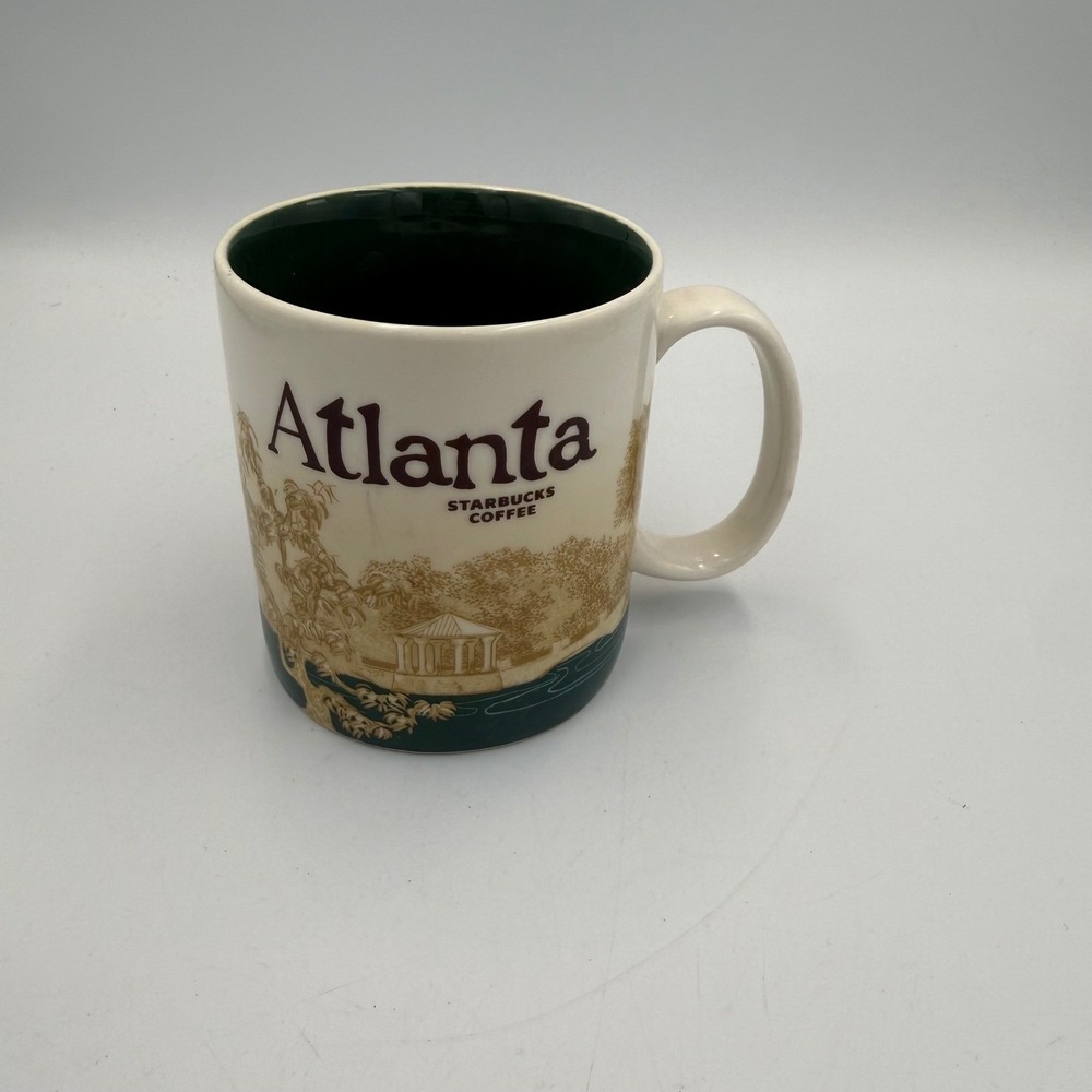 Starbucks Atlanta Global Icon Series Coffee Mug 16oz Green Cream 2011 Skyline
